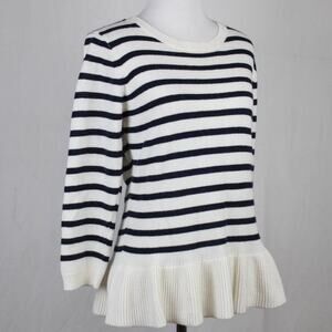 Outback Red White Navy Stripe Back Bow Peplum Sweater 3/4 Sleeve Medium